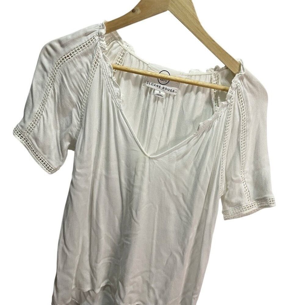 Sloane Rouge Women's White Boho Short Sleeve‎ Blouse  S